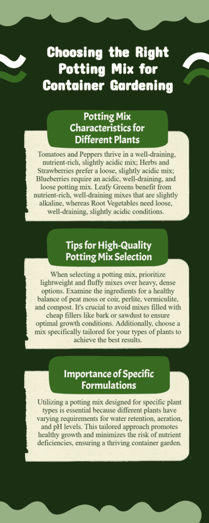 an infographic explaining some potting mix differences and important things when picking one