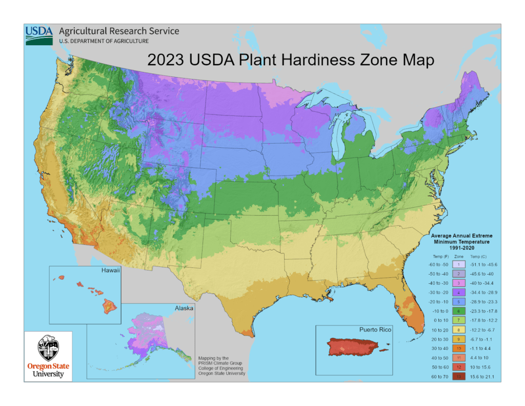 2023 USDA Plant Hardiness Zone Map for agricultural zones