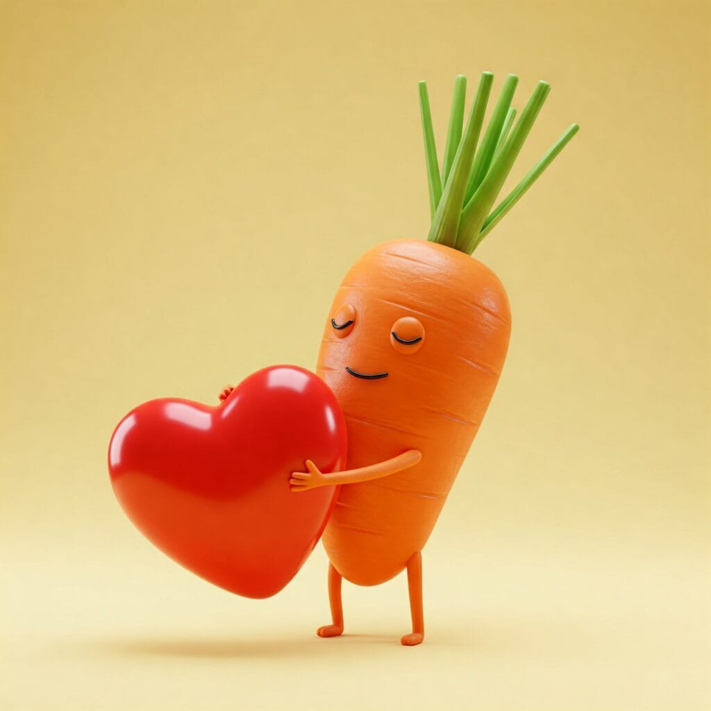 a heart healthy vegetable, here's a carrot hugging a heart