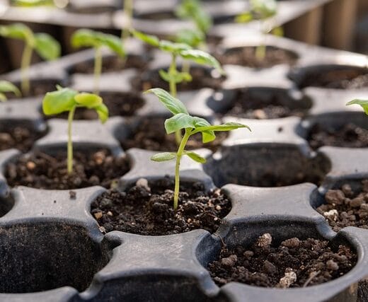 seedlings in a seed starter tray