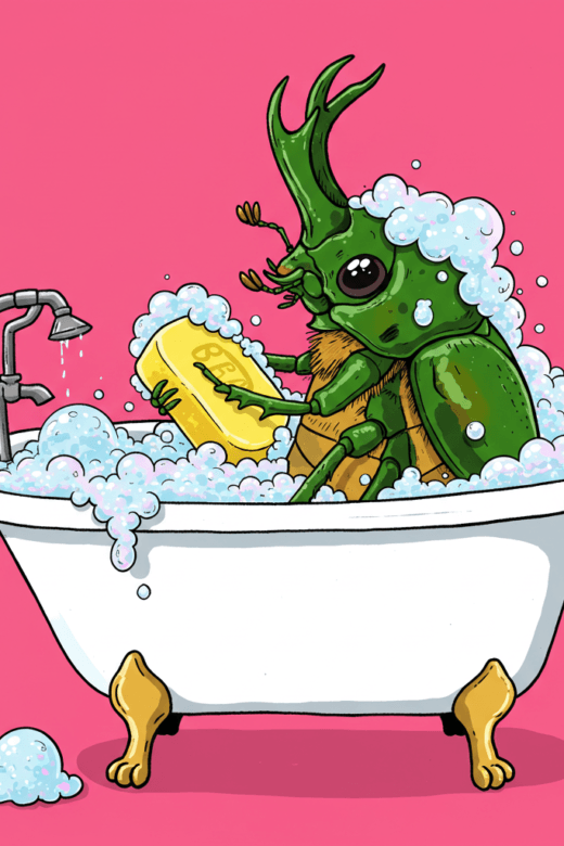 image of an insect in a bathtub using soap