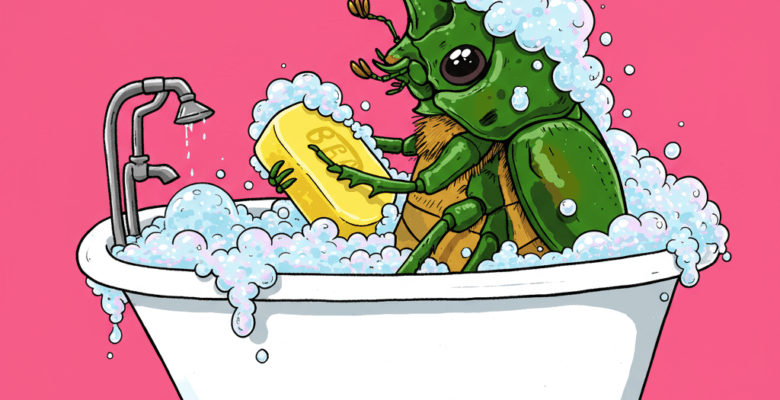 image of an insect in a bathtub using soap