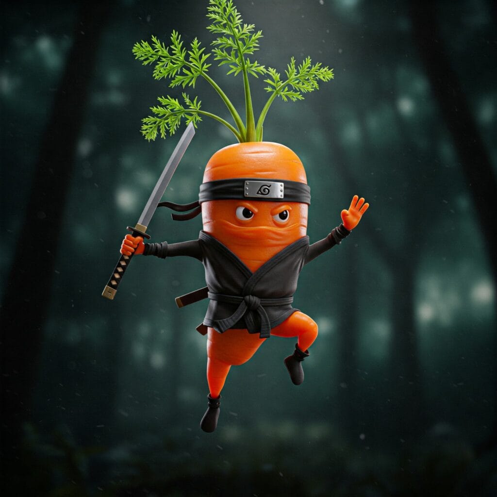 jumping ninja carrot full of antioxidants to defend us