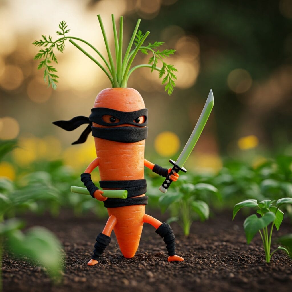 ninja carrot full of antioxidants to defend us, just one of the benefits of eating carrots