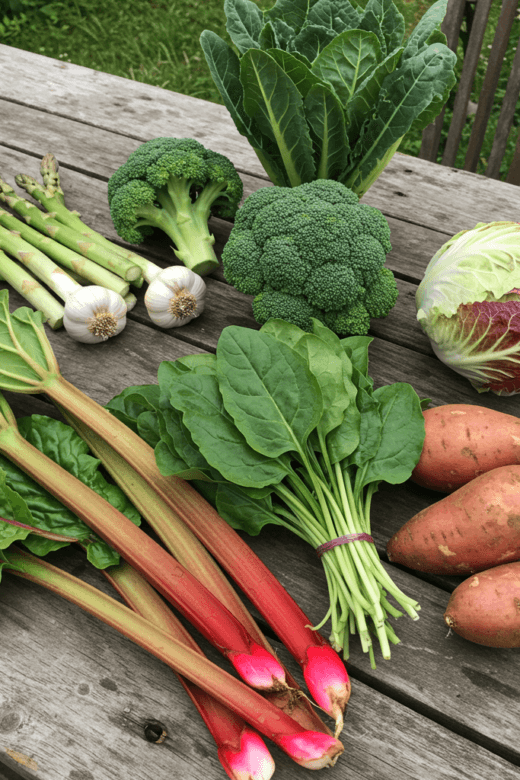 assorted nutrient-rich perennial vegetables on a table