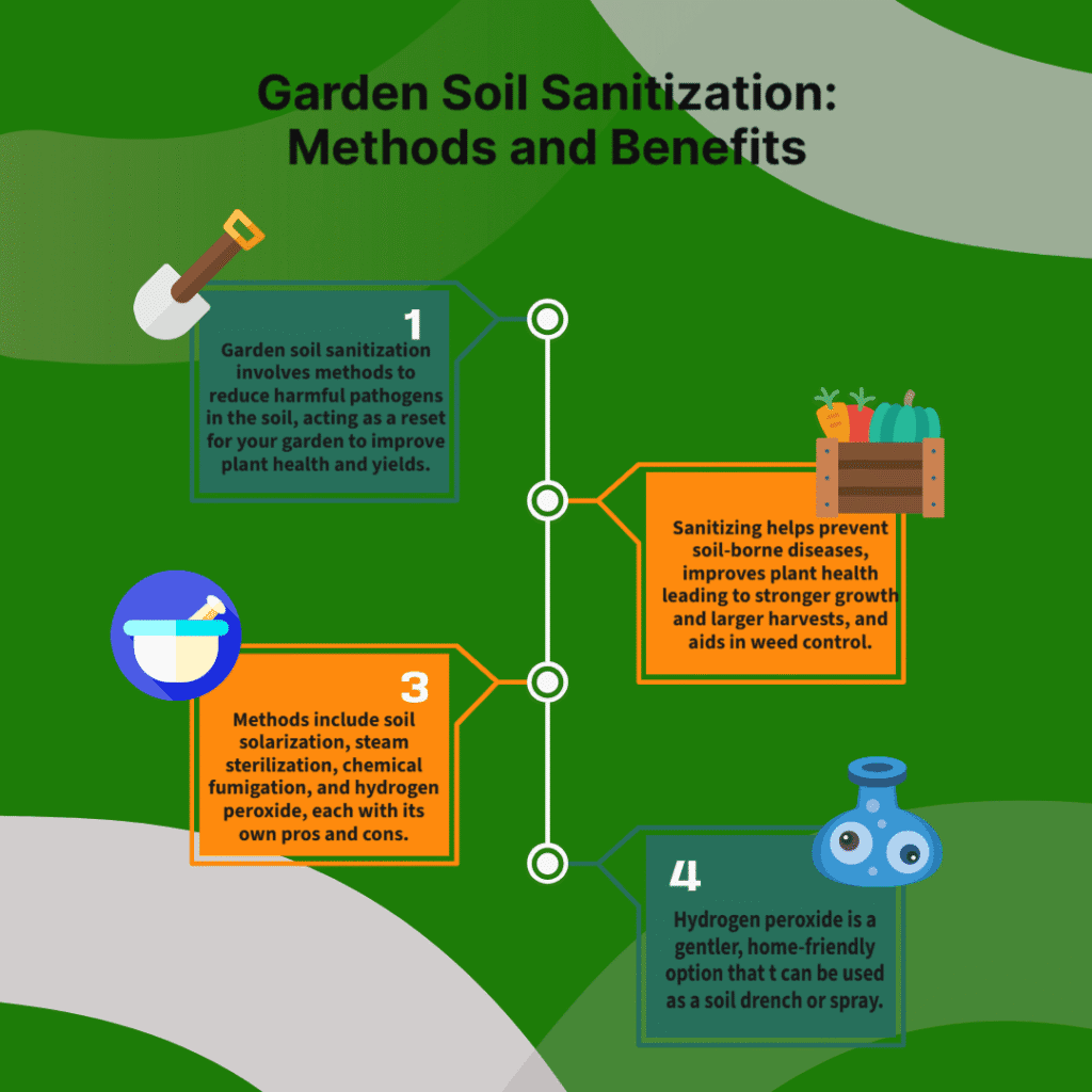 Infographic discussing the methods and benefits of garden soil sanitizer.